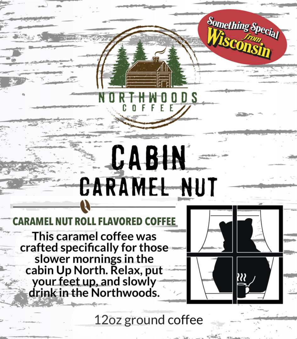Label for the Cabin Caramel Nut coffee