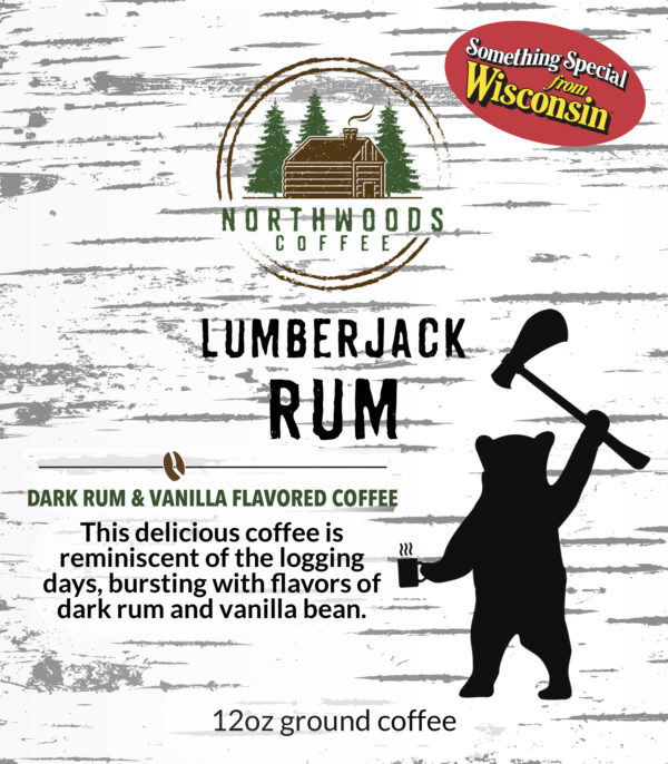 Label for the Lumberjack Rum flavored coffee