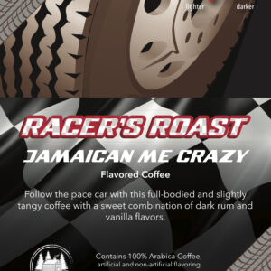Label for the Racer’s Roast Jamaican Me Crazy flavored coffee