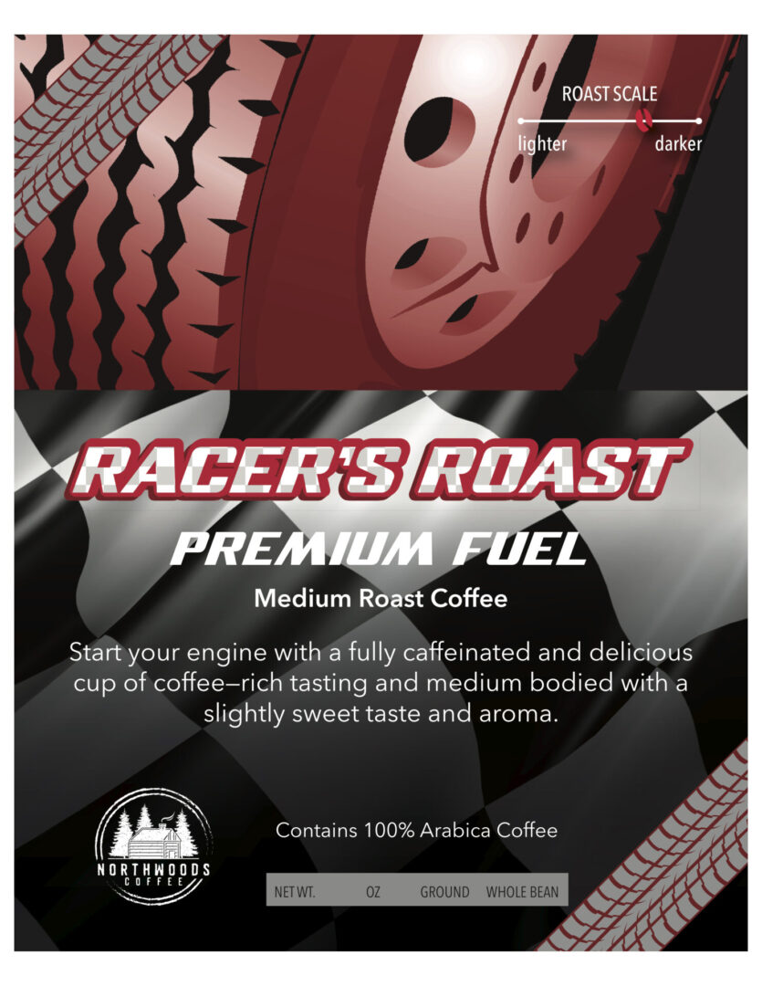 Label for the Racer’s Roast Premium Fuel coffee