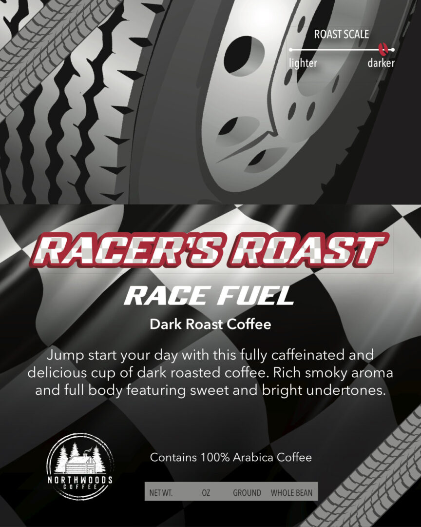 Label for the Racer’s Roast Race Fuel coffee