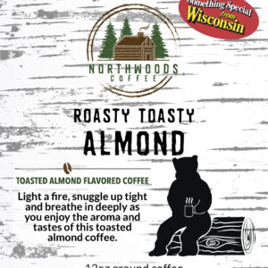 Label for the Roasty Toasty Almond flavored coffee