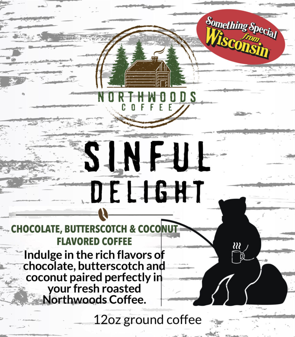 Label for the Sinful Delight flavored coffee